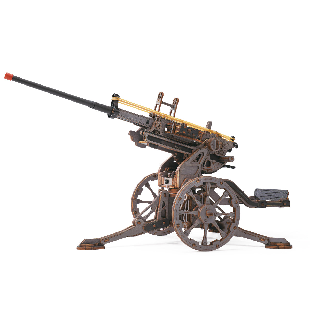 ROKR Anti-aircraft Gun Wooden 3D Puzzle LQM01 3D wooden puzzle model, product front view on neutral background