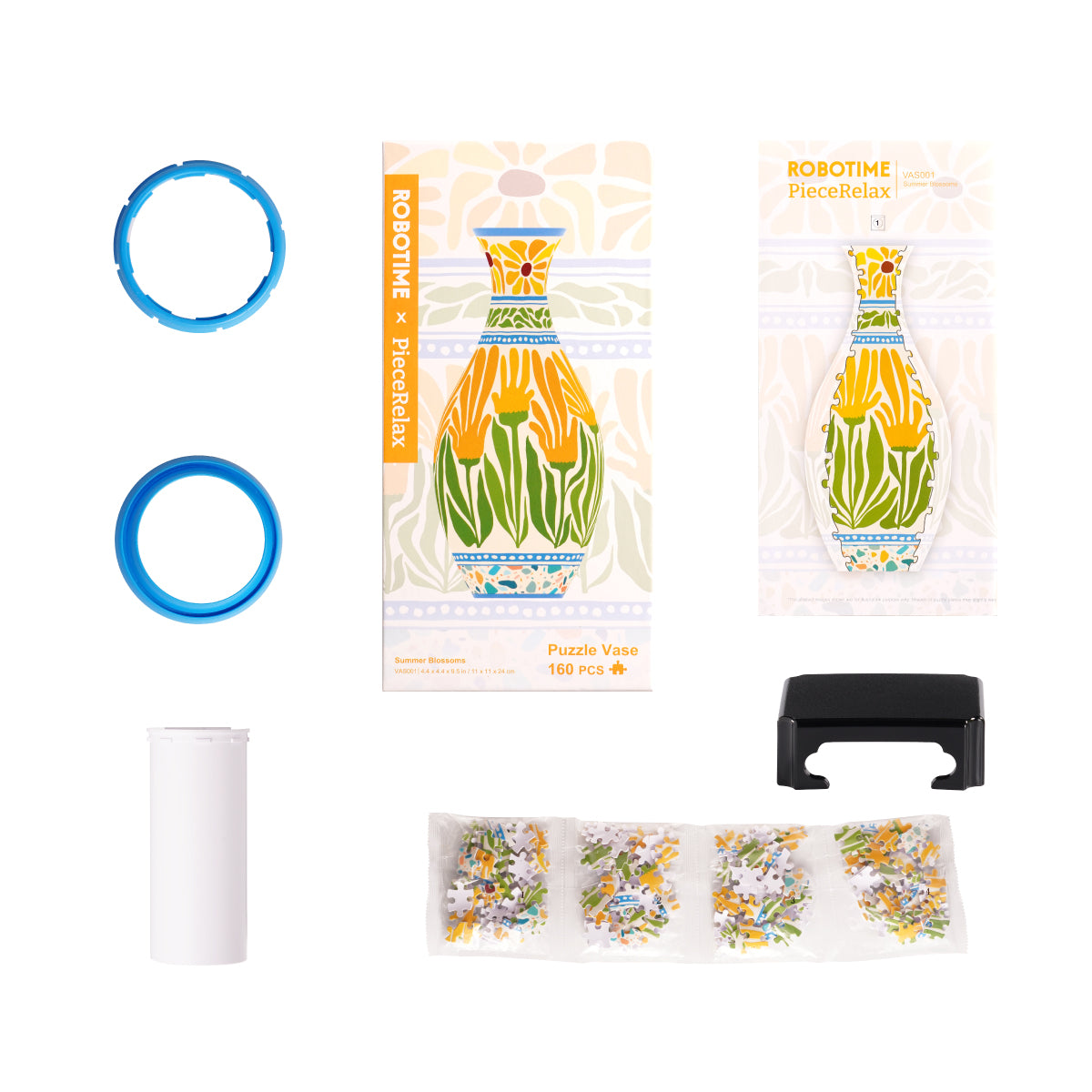 ROBOTIME Puzzle Vase Summer Blossoms Sunset Mosaic VAS001 3D wooden puzzle model, detail of decorative elements and finish