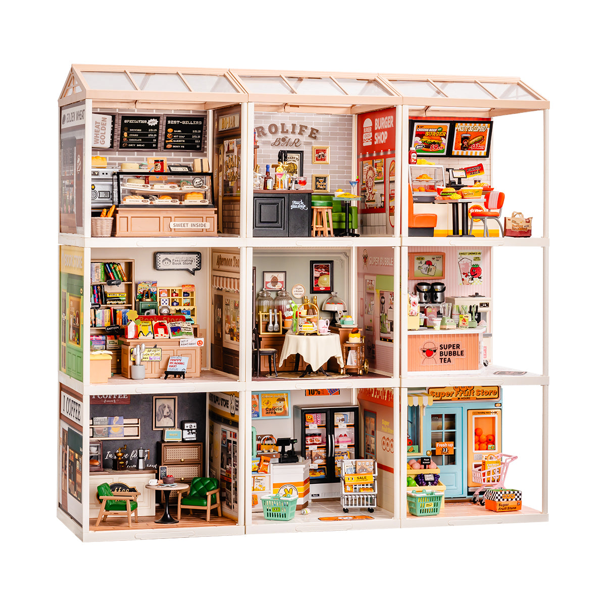 Rolife, Super Creator 9 in 1 Nine Grid, DIY miniature house kit, front view