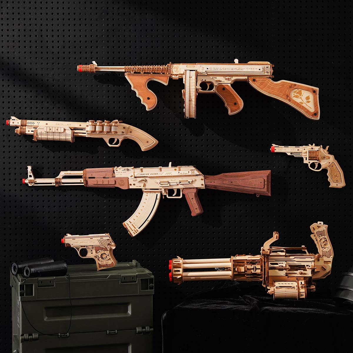 ROKR, Thompson Submachine Toy Gun, LQB01, 3D wooden toy gun puzzle, showcase angle
