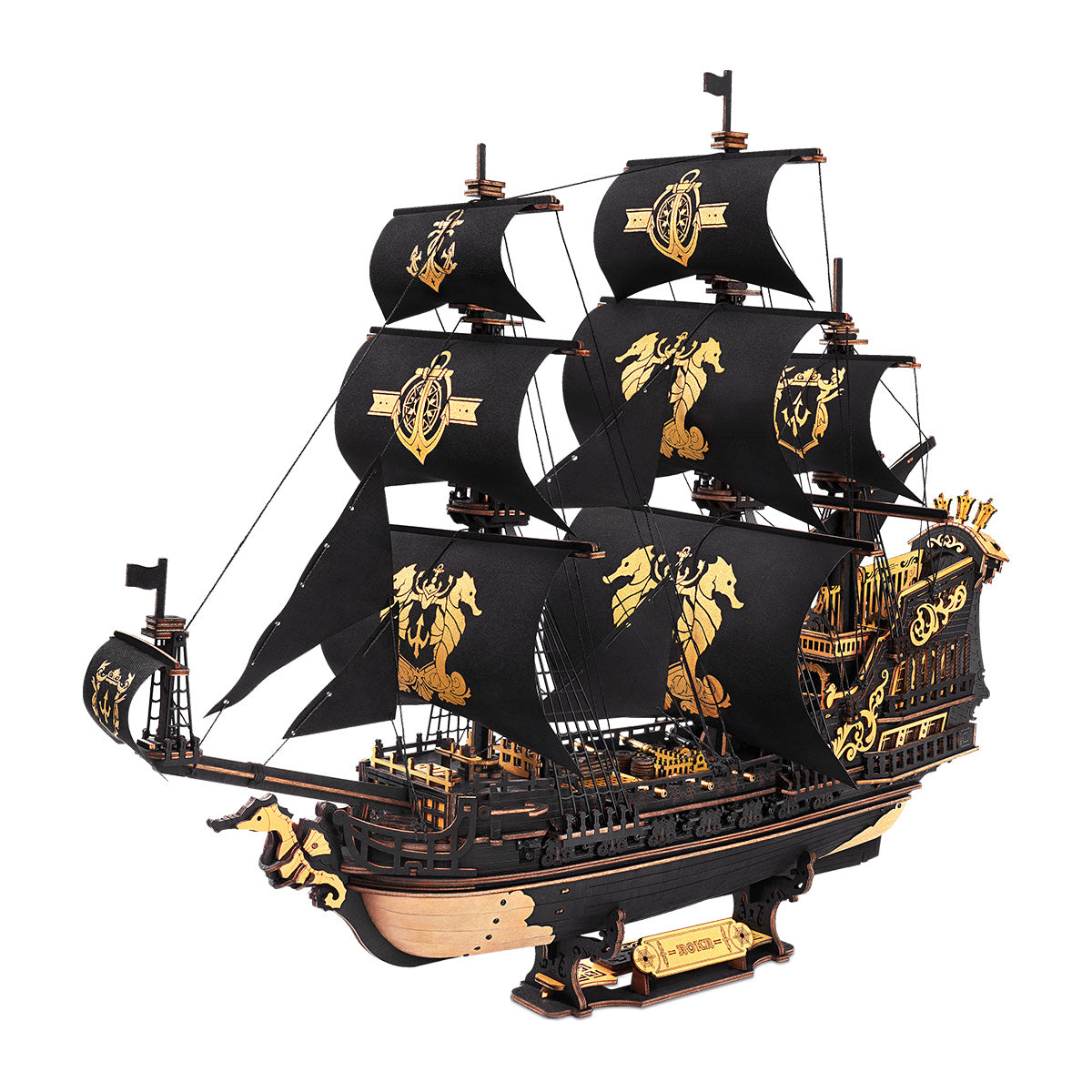 ROKR The Seahorse Barque 3D Wooden Puzzle MCB02, 3D wooden ship model puzzle, front product view