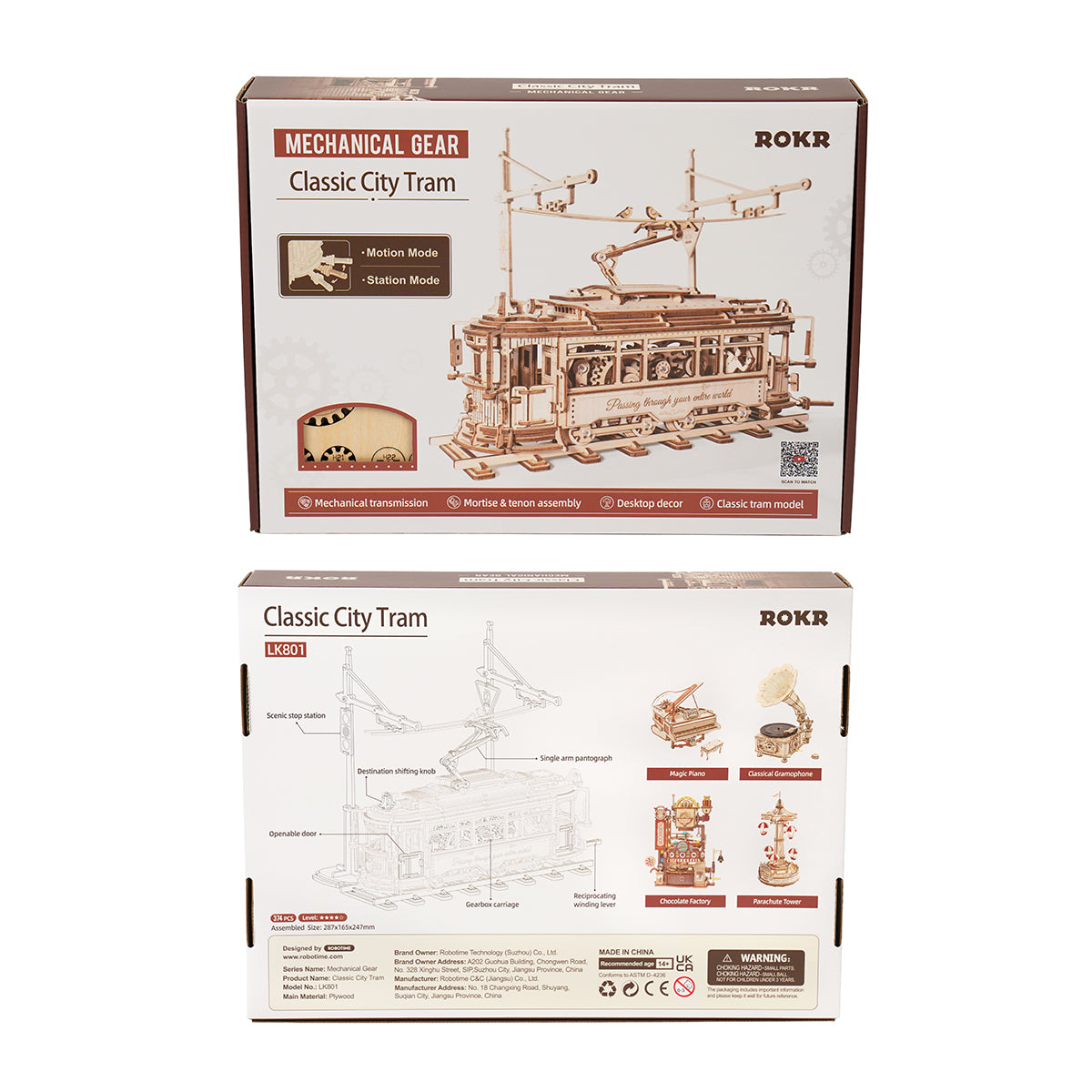 ROKR, Classic City Tram, LK801, 3D wooden tram puzzle, styled with accessories