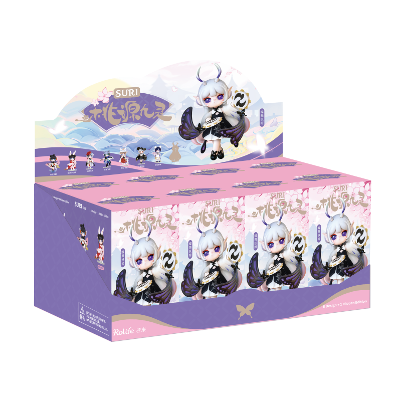 Rolife Suri Paradise Guardians Surprise Figure Dolls SGXX0 collectible figurine, scale comparison alongside accessories