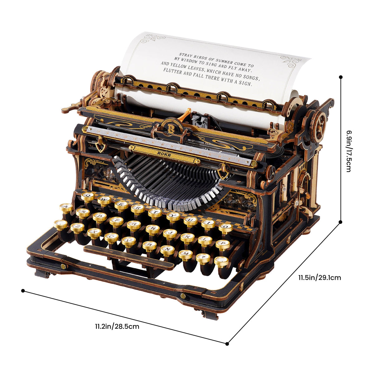 ROKR Mechanical Typewriter Wooden 3D Puzzle LK703B (Classic Version) LK703B, multi-angle composite showing model details