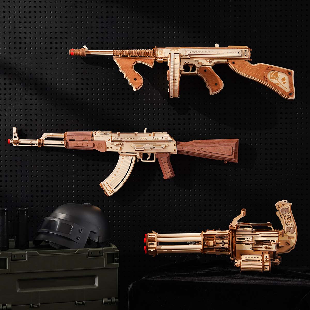 ROKR, Thompson Submachine Toy Gun, LQB01, 3D wooden toy gun puzzle, design detail