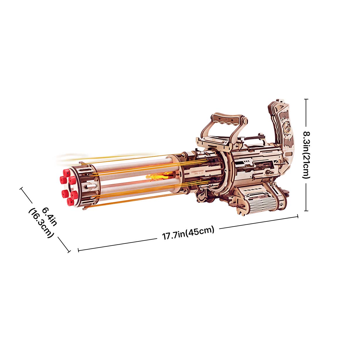 ROKR Rotating-Barrel Machine Toy Gun 3D Wooden Puzzle LQA01, mechanical wooden toy gun 3D puzzle, styled photo