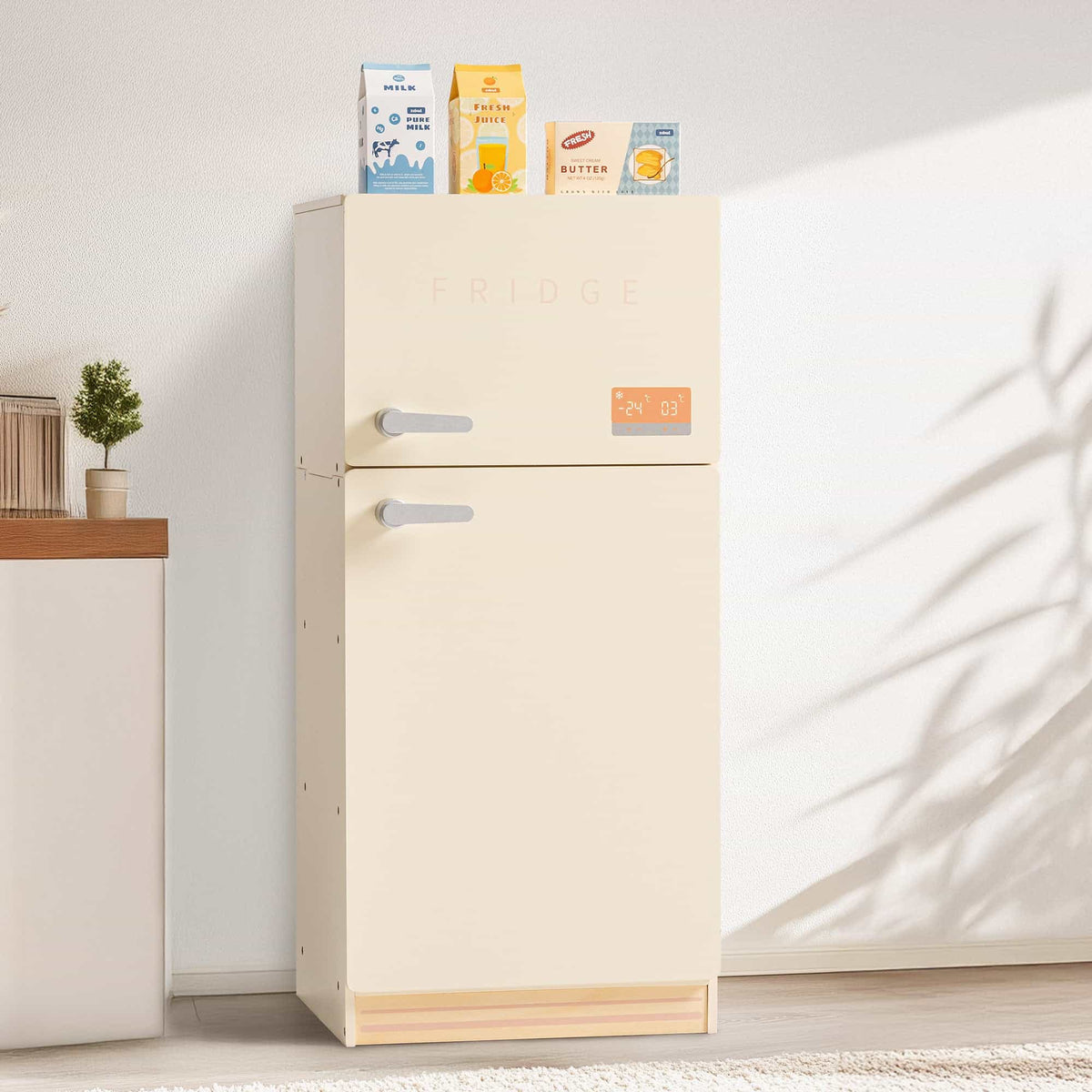 ROBUD Wooden Kids Play Kitchen Fridge Creamy main product photo