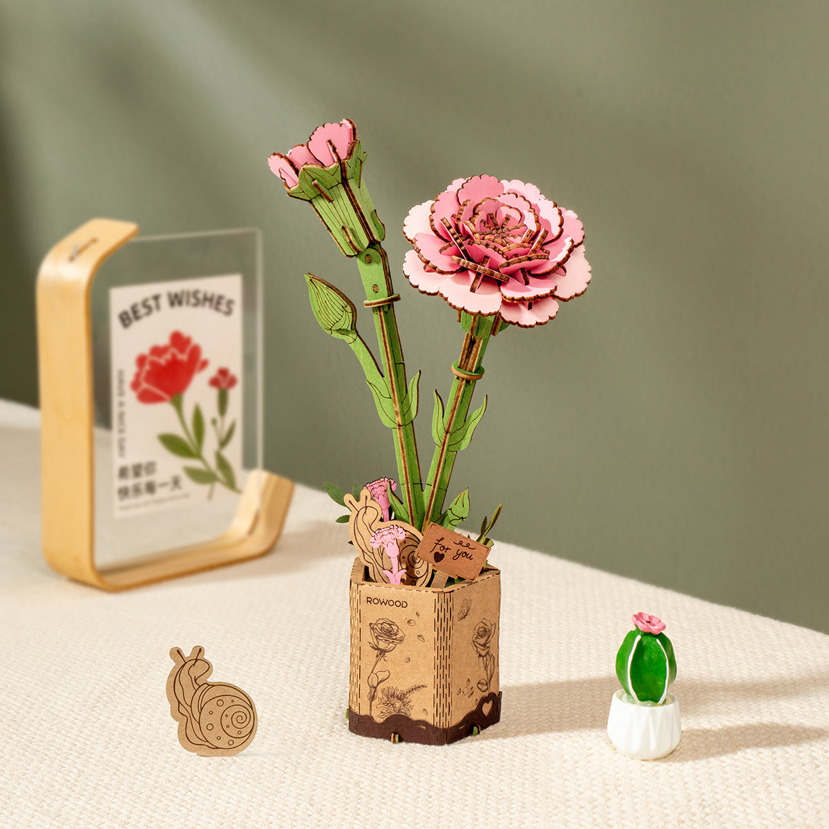 Rowood Holzblumenstrauß TW01H 3D-Holzpuzzle, Draufsicht auf das zusammengebaute Modell