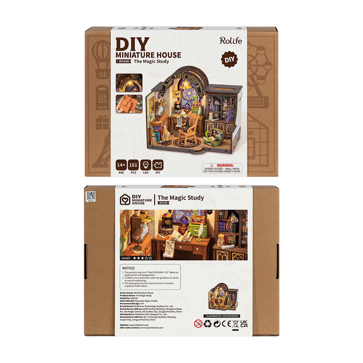 Rolife Magic Study kit packaging shows parts sheets and the finished study on the box.