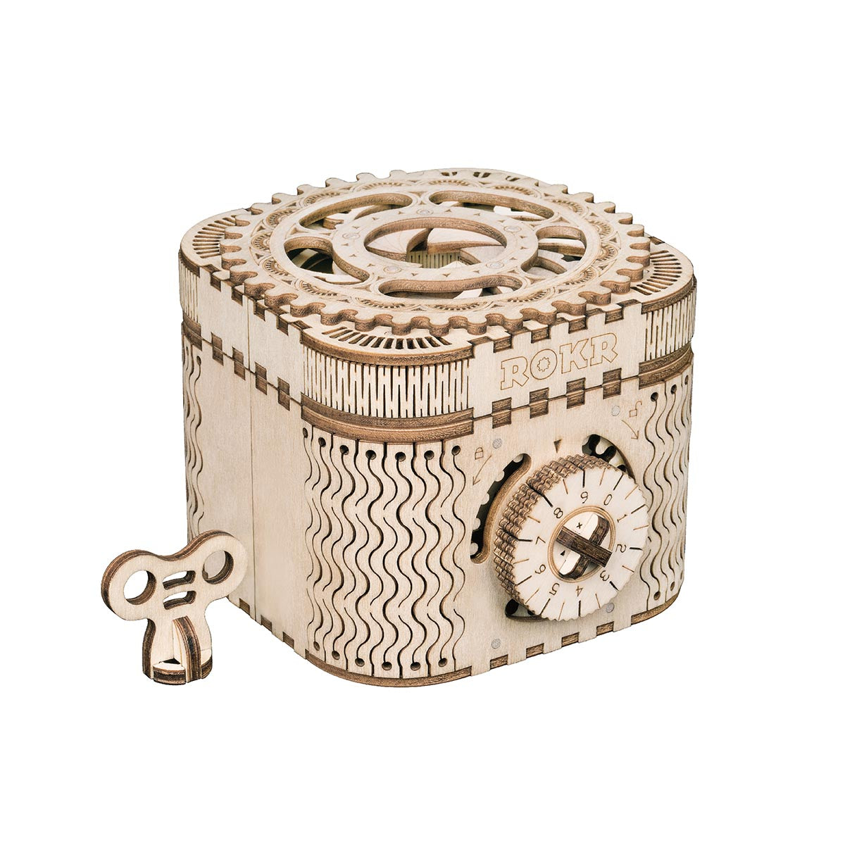 ROKR, Treasure Box Mechanical Gears, LK502, 3D wooden treasure box puzzle, front view