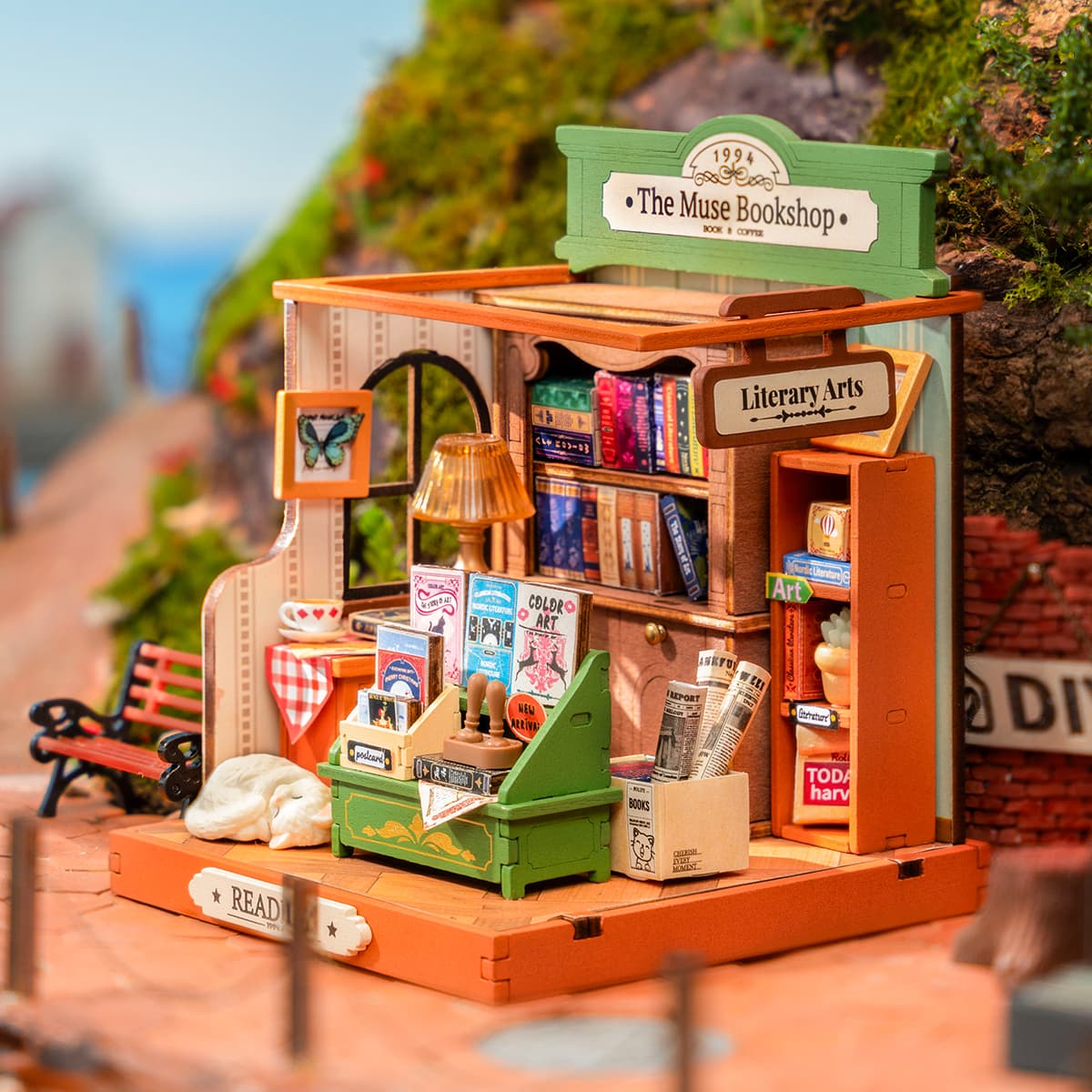 Rolife Little & Warm Space Series3 DIY book nook miniature kit, back view highlighting structural detail