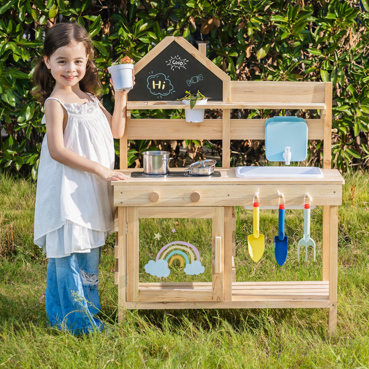 ROBUD Outdoor Mud Kitchen for Kids ¨C Wooden Play Kitchen with Accessories, view 3
