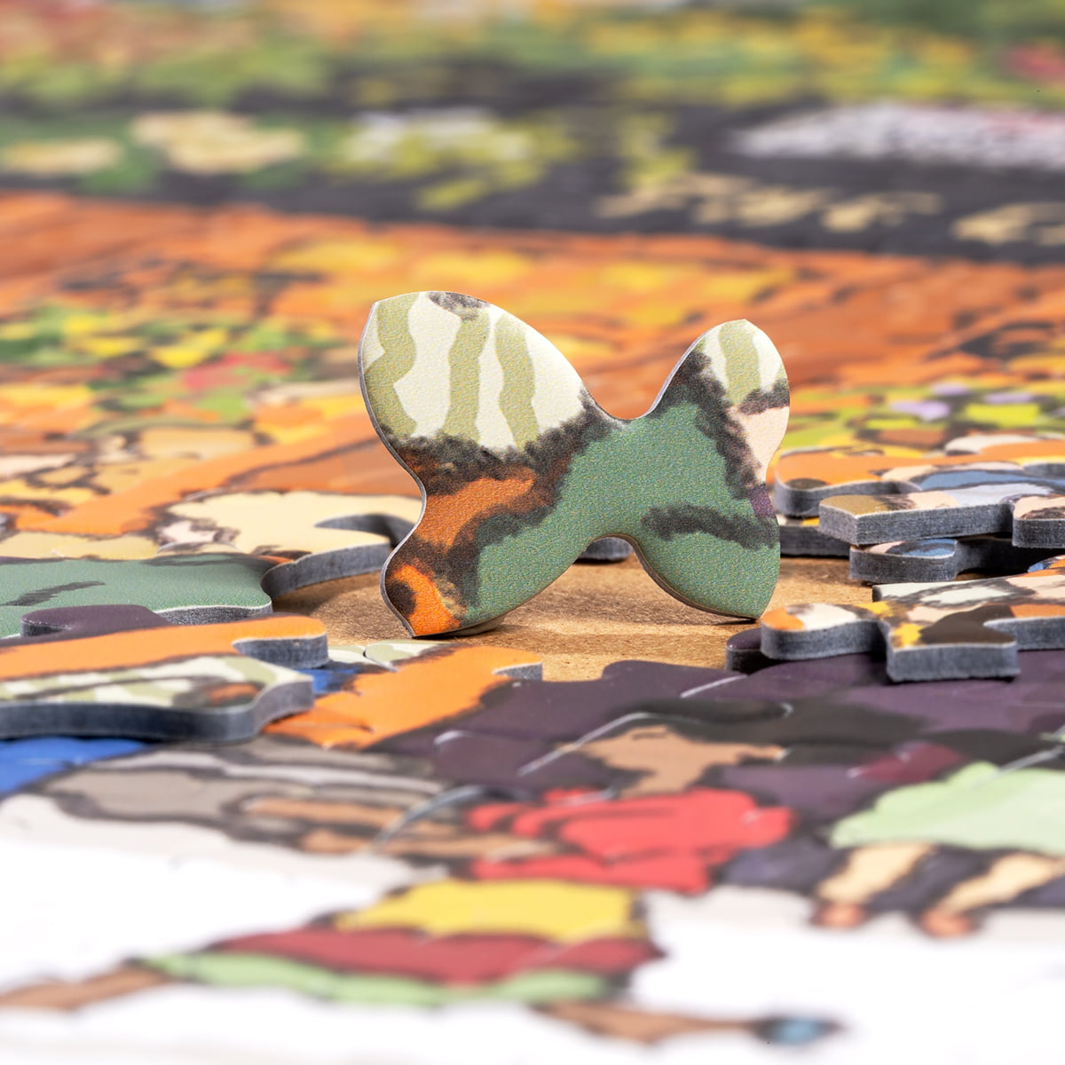 Close-up of a Rolife Pub in London PT007 puzzle piece on spread puzzle showing illustrated building texture and floral detail