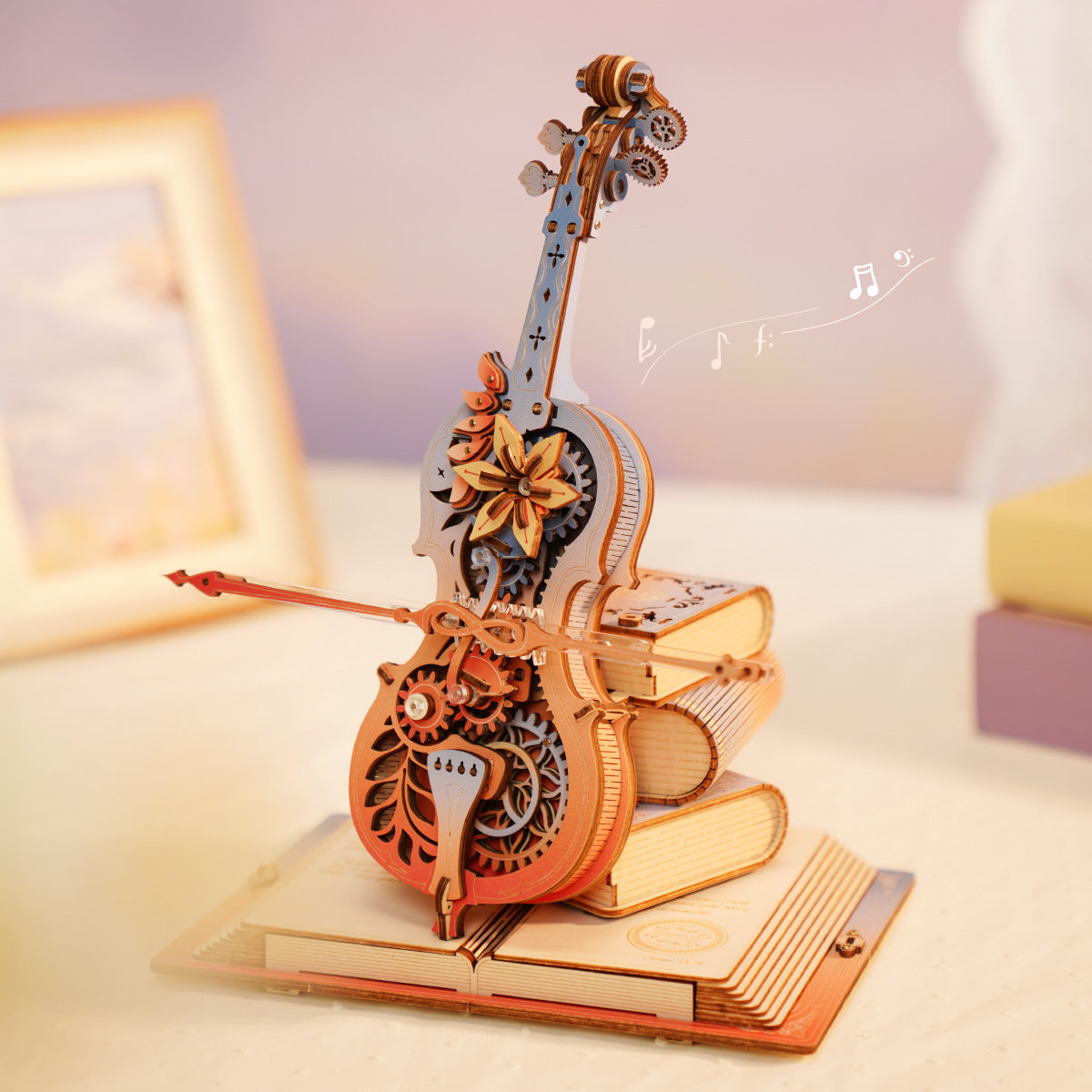 ROKR 3D wooden puzzle kit, angled view showing front and side