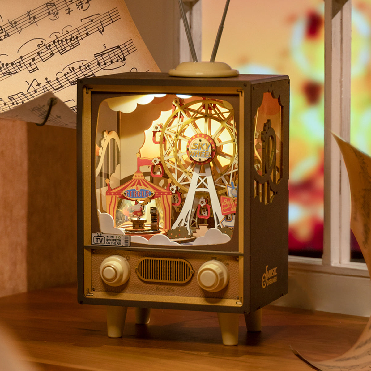 Rolife, Sunset Carnival, AMT01, 3D wooden music box puzzle, styled scene