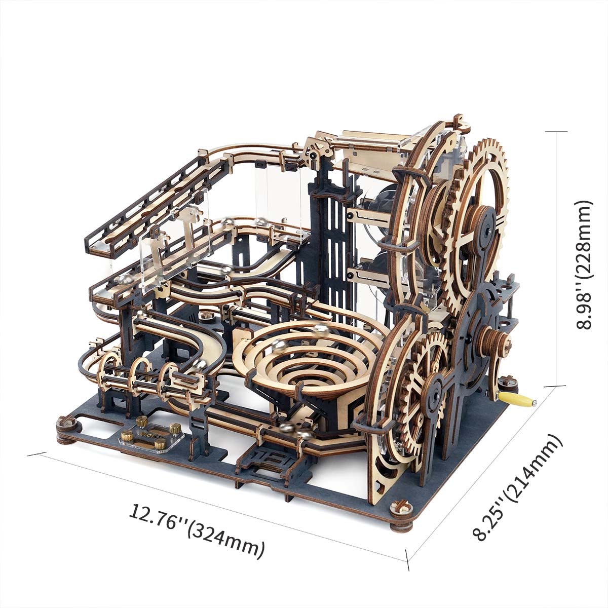 ROKR Marble Night City full assembly dimension diagram labeled 12.76 by 8.25 by 8.98 inches on white background