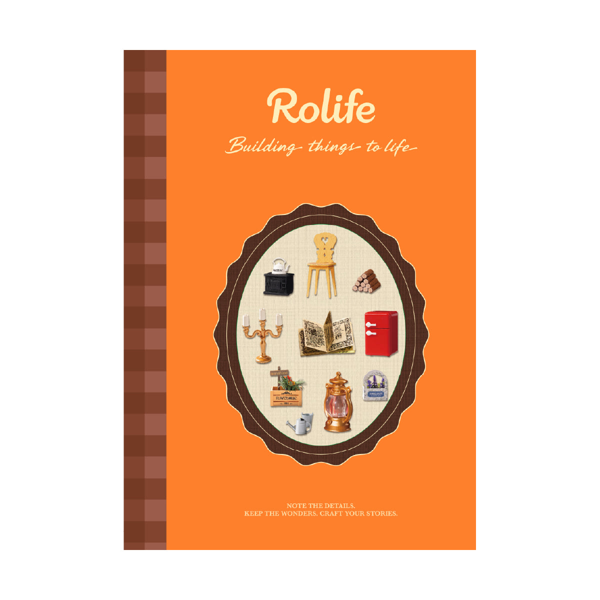 Orange Rolife poster featuring a circular collection of tiny craft objects