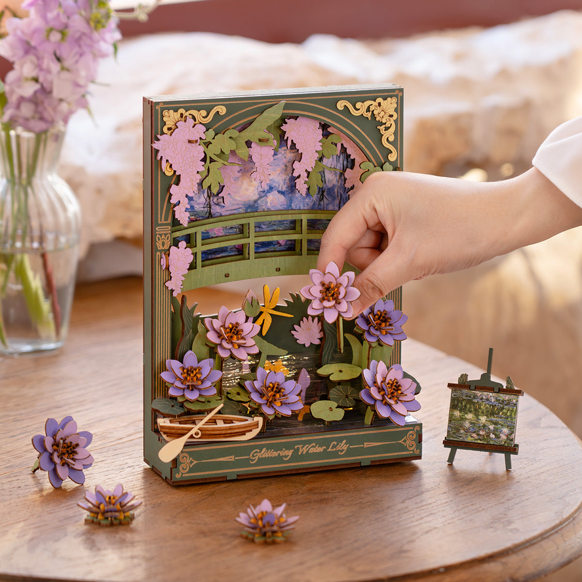 Rowood Glittering Water Lily Wall Art 3D Wooden Puzzle TH001, 3D wooden wall art puzzle, styled photo