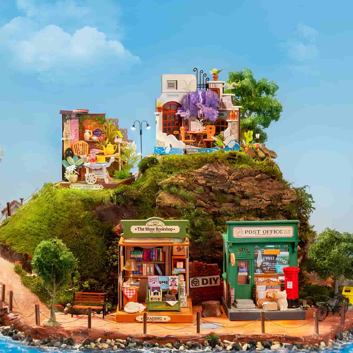 Rolife Little & Warm Space Series3 DIY book nook miniature kit, lifestyle scene on a wooden desk