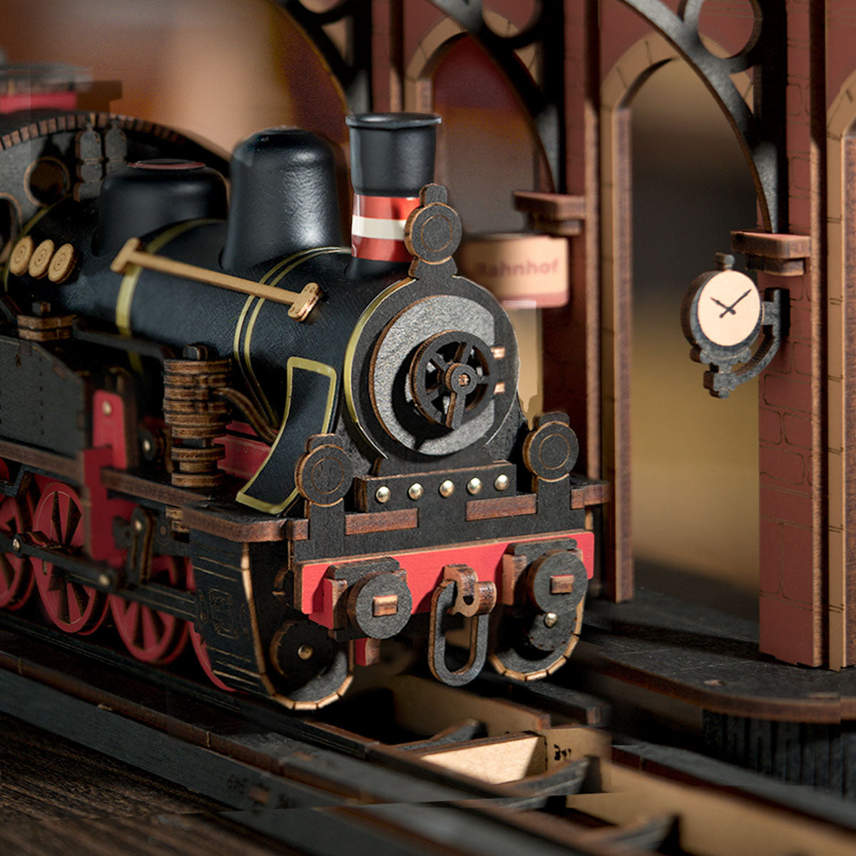 Rolife Steam Journey locomotive front shows a round headlamp and station doorway behind.