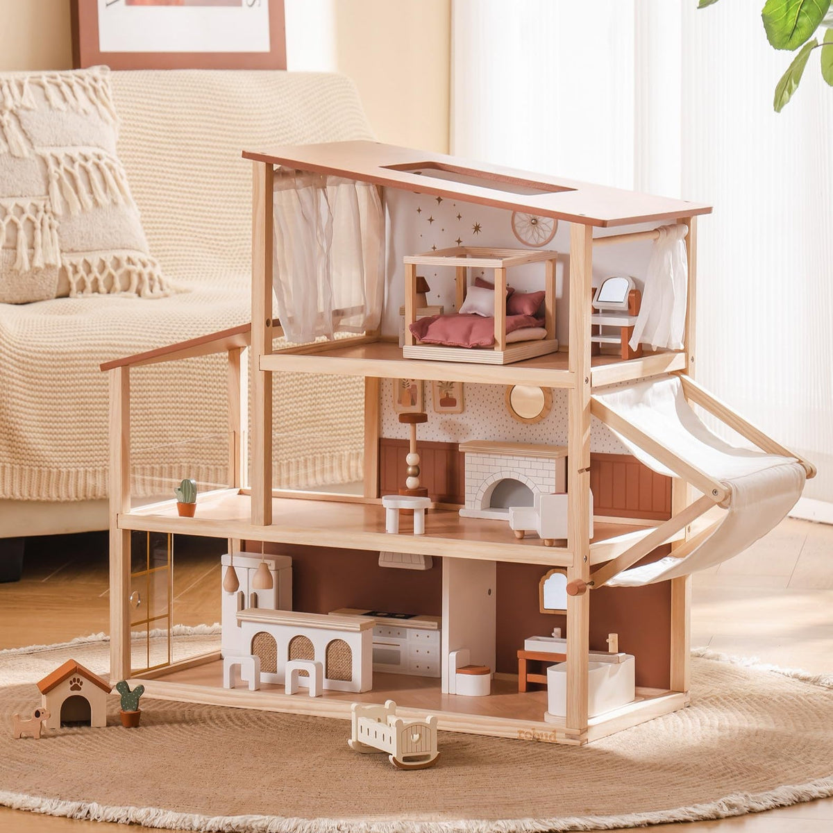 Robud wooden dollhouse bohemian, main product photo on white background