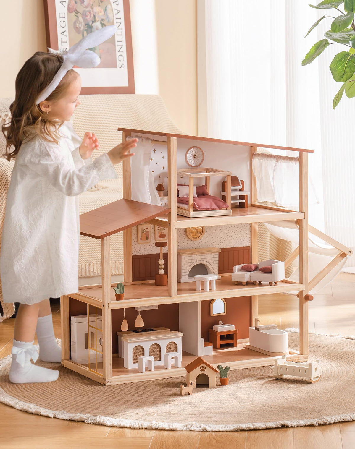 Robud wooden dollhouse bohemian, rear view detail
