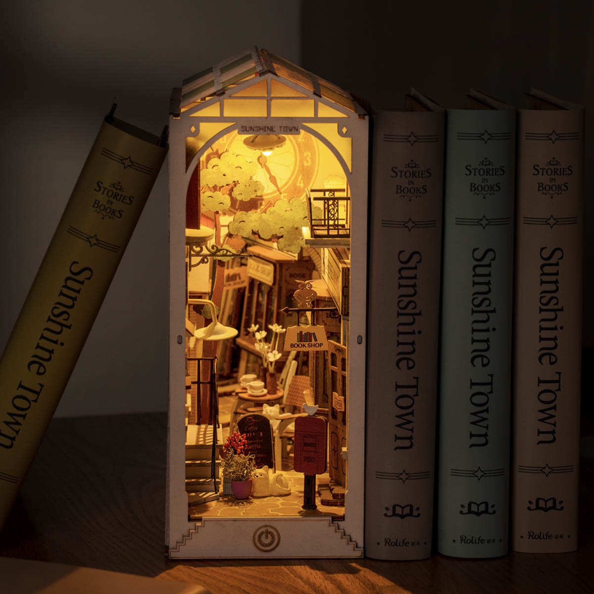 Rolife Stories in Books Series | Book Nook (4 Sets) DIY book nook miniature kit, exploded view of components and parts