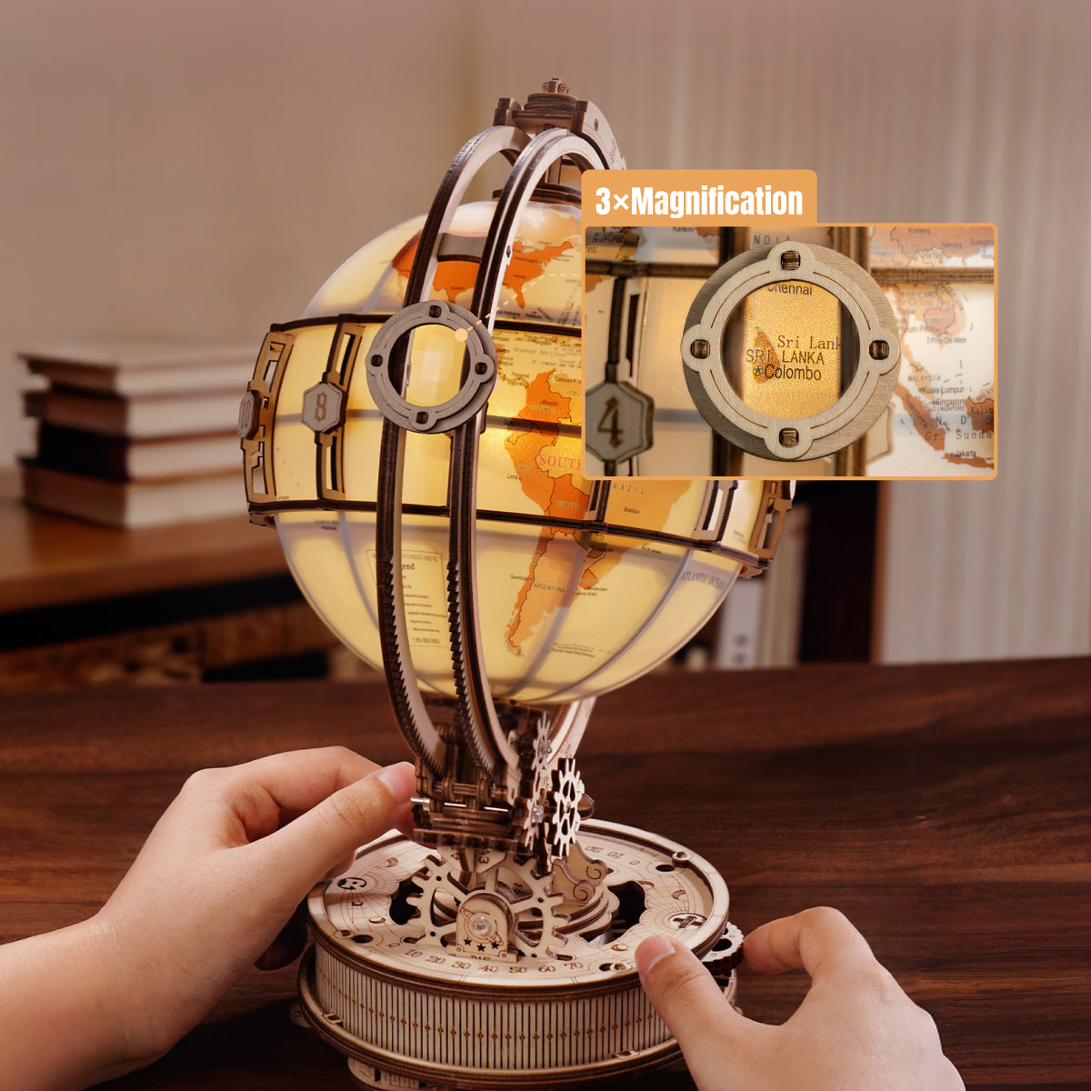 ROKR Luminous Globe 3D Wooden Puzzle ST003D (Electric Version) ST003D, top-down view of layout and arrangement
