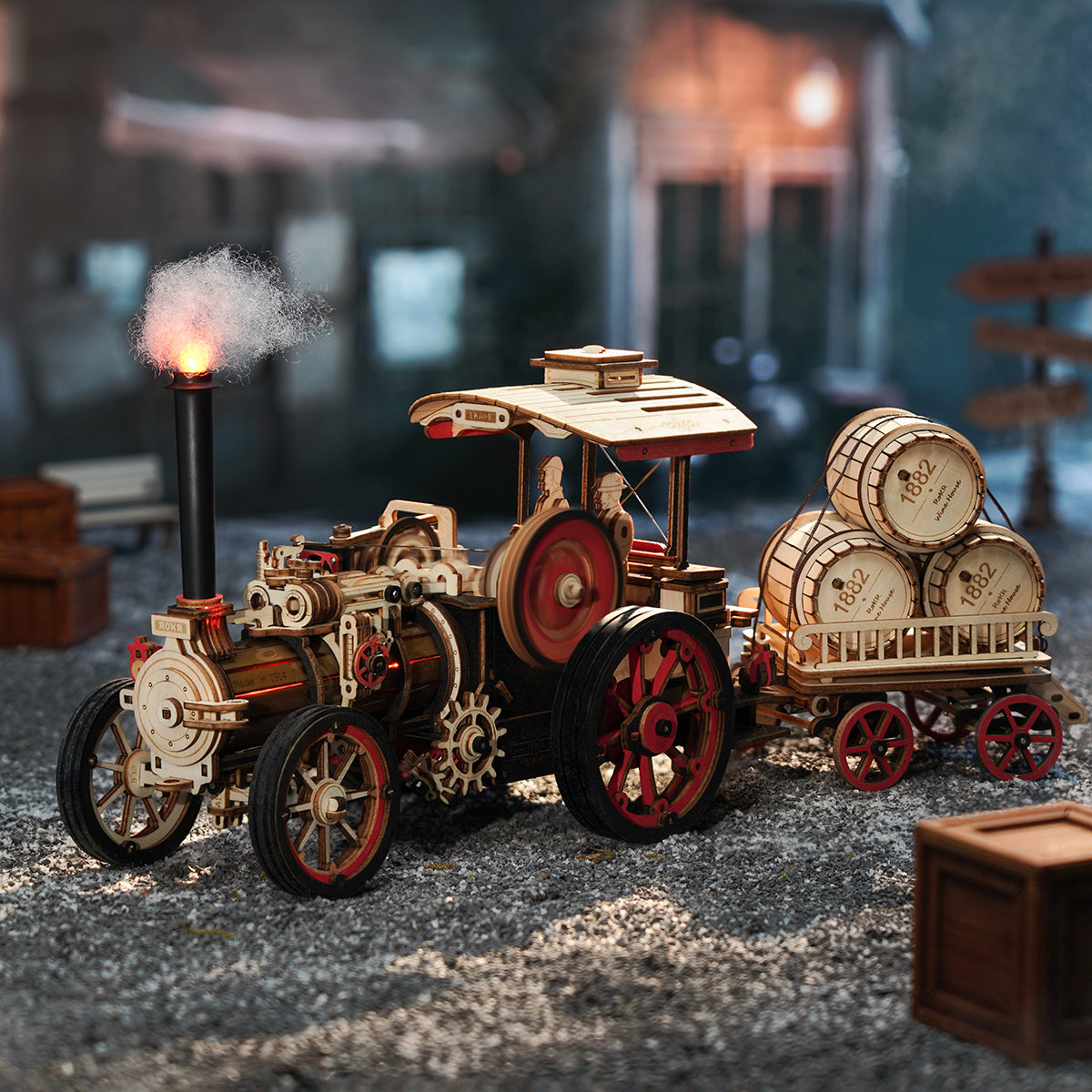 ROKR, Steam Engine, LKA01, 3D wooden steam engine puzzle, detail close-up