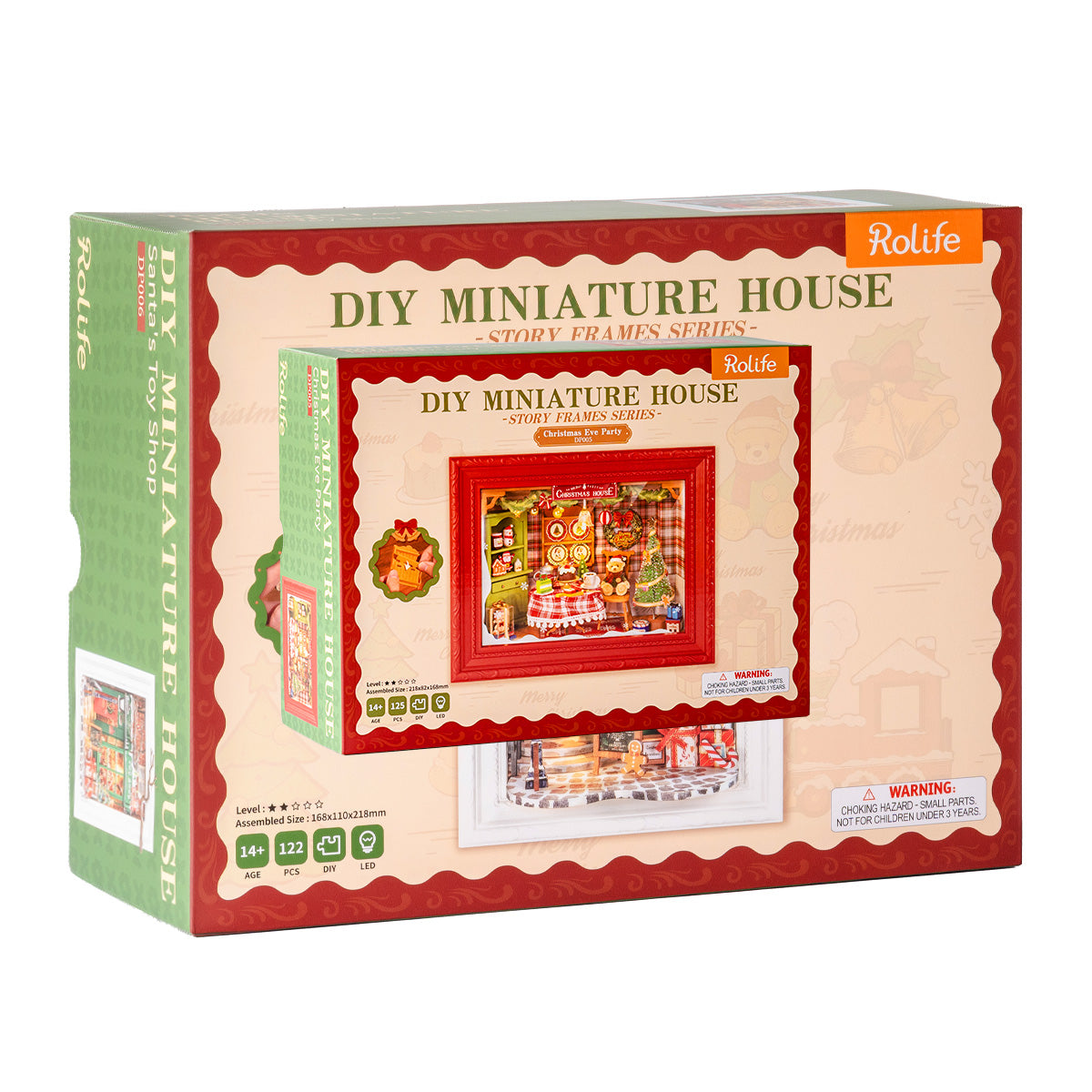 Rolife Christmas Eve Party 3D Wooden Puzzle DP005 3D wooden puzzle model, side view highlighting structure and scale