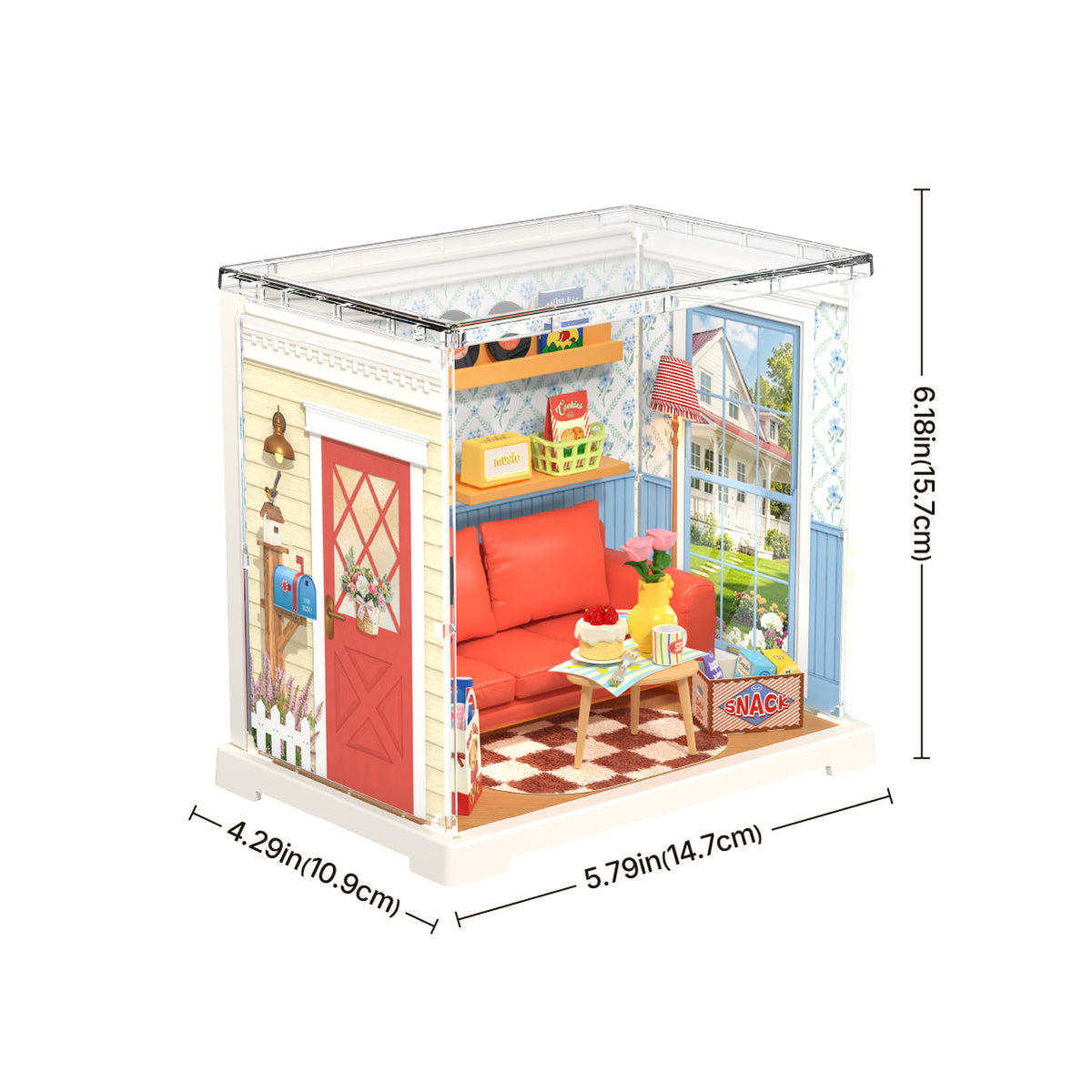 Rolife Country Blue Lounge Miniature House DWS05B DIY miniature house kit, detail of decorative elements and finish