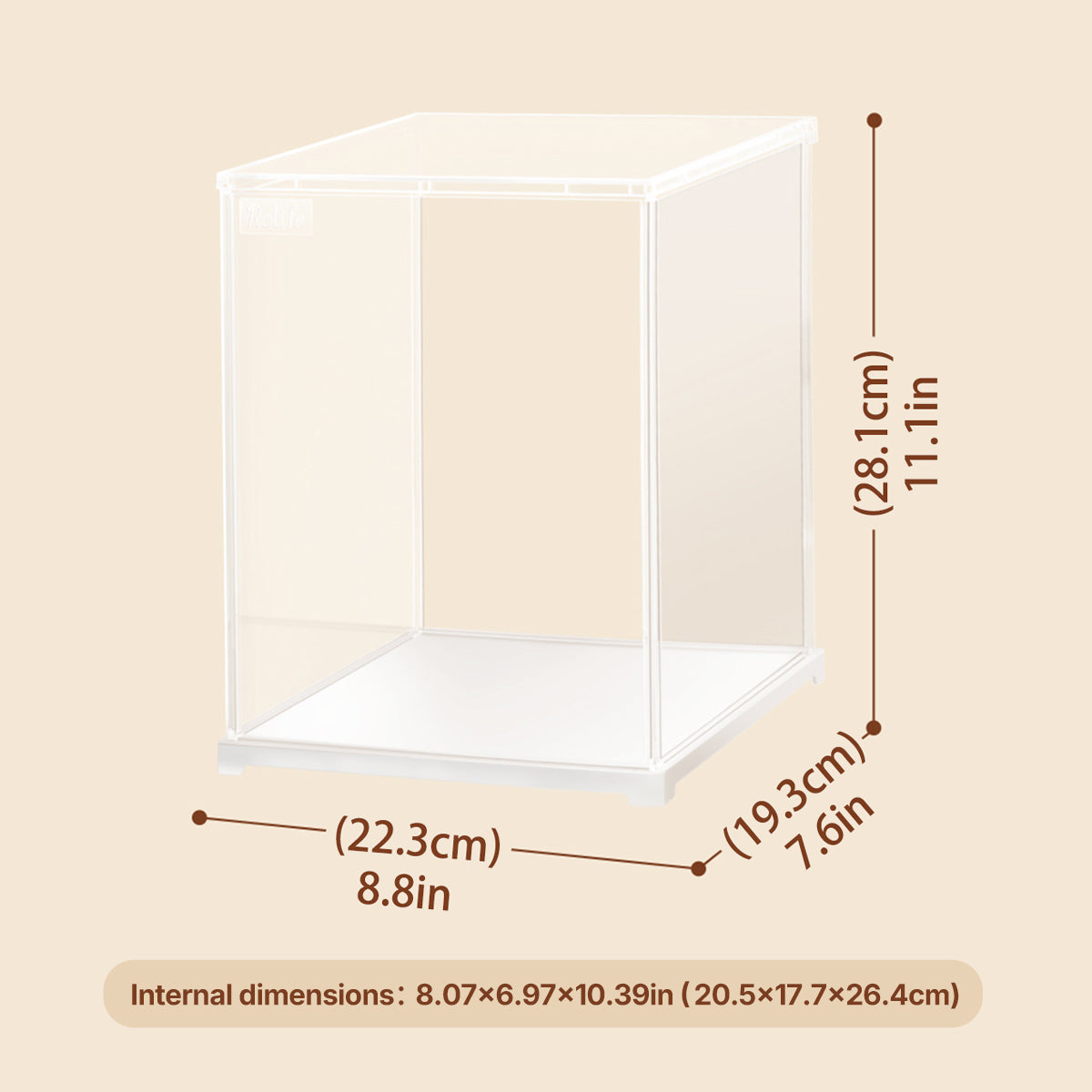 Rolife Clear Display Case Portrait Size M DF05L DIY craft kit, illuminated scene showing lighting feature
