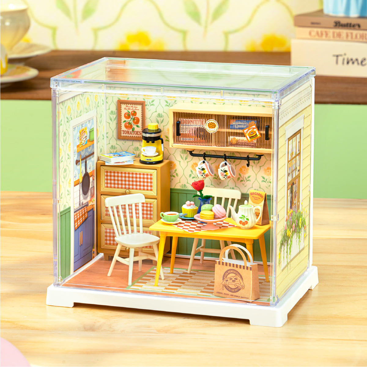 Rolife Floral Dining Room Miniature House DWS06B DIY miniature house kit, angled view showing detail and craftsmanship