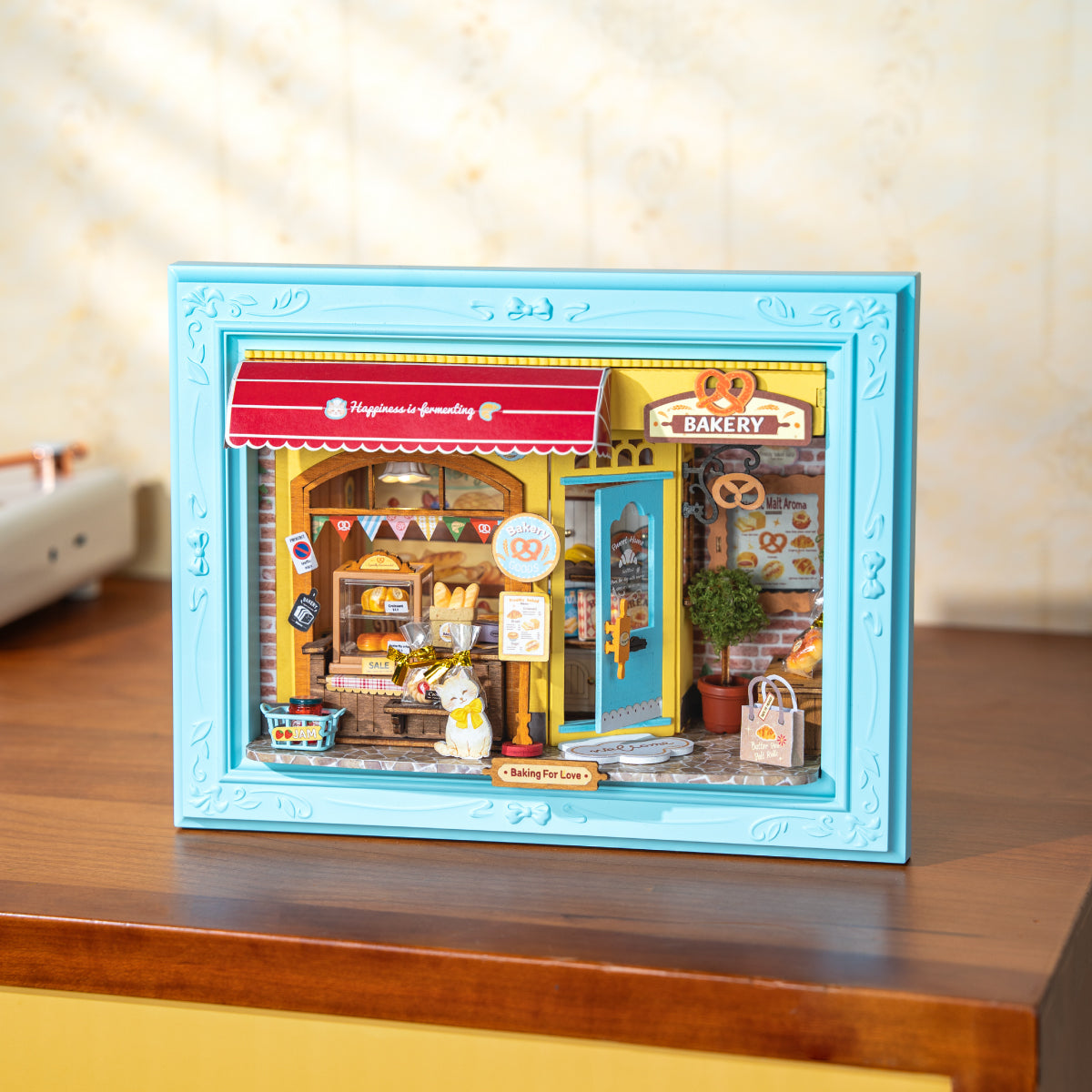 Rolife Fluffy Cat Bakery 3D Wooden Puzzle DP001 3D wooden puzzle model, angled view showing detail and craftsmanship