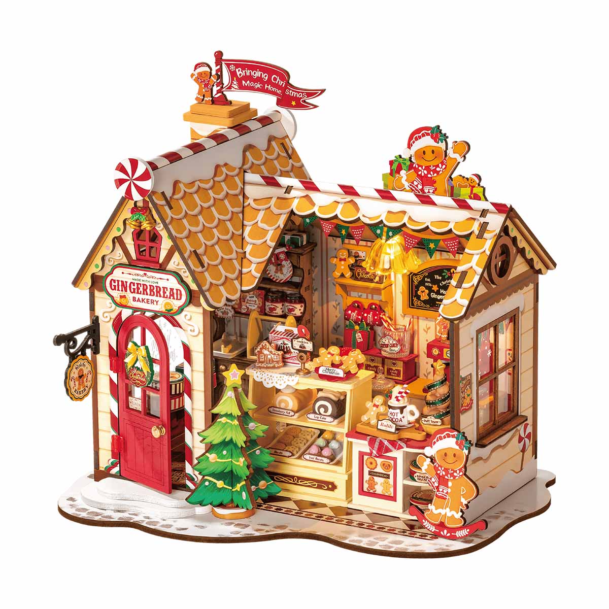 Rolife Gingerbread House Miniature House DG176 DIY miniature house kit, product front view on neutral background