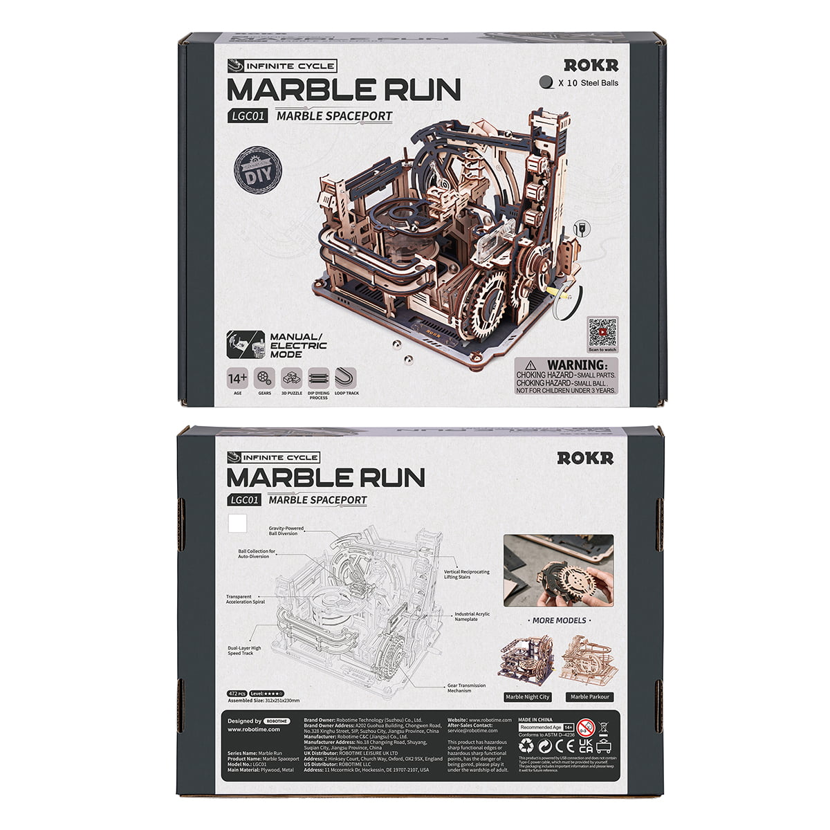 ROKR Gift Bundle + DIY gift bundle, product detail view: LGC01 Cog Coaster marble run and EAB01 Carousel music box kits EA...