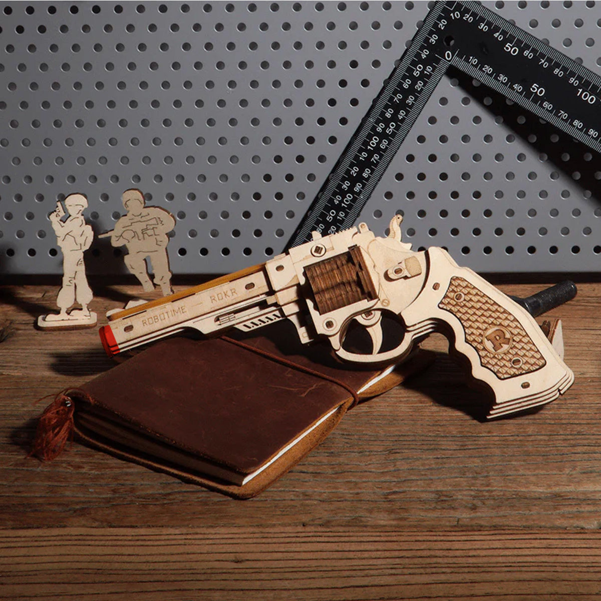 ROKR, Corsac M60 Justice Guard Gun, LQ401, 3D wooden toy gun puzzle, side angle