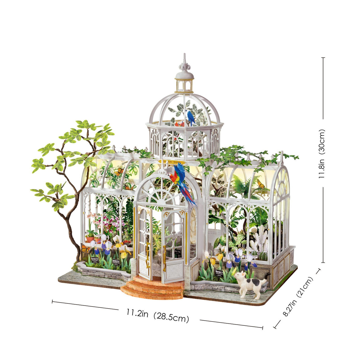Rolife Oxygen Oasis greenhouse miniature with labeled height, width and depth measurements