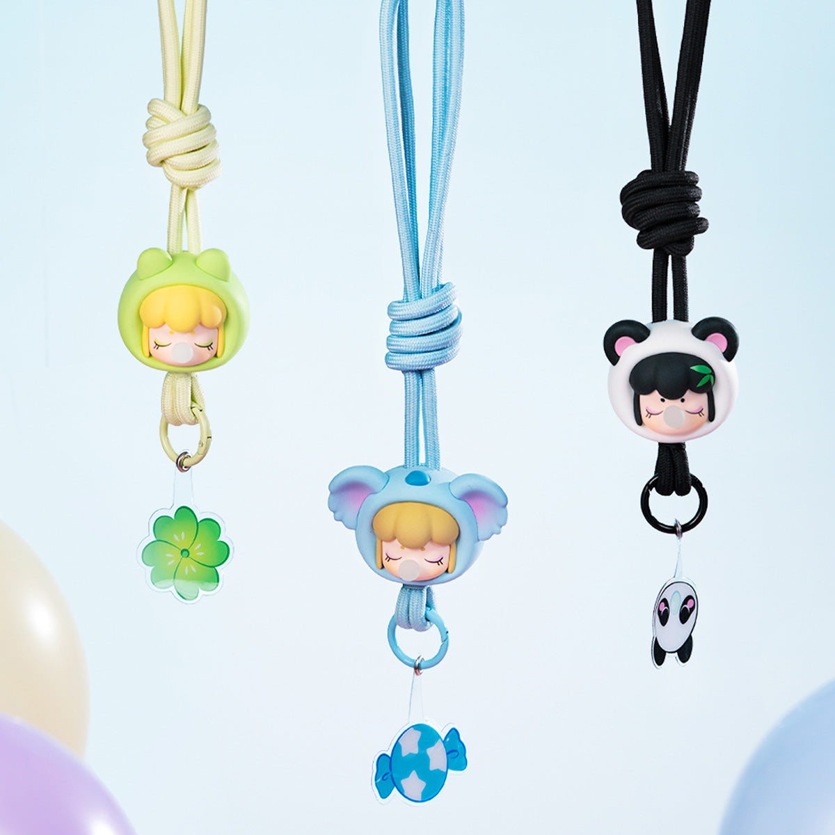 Rolife Baby Nanci Fluffy Party Phone Chain PZC05 purple elephant charm on a lavender cord styled as a wrist strap accessory