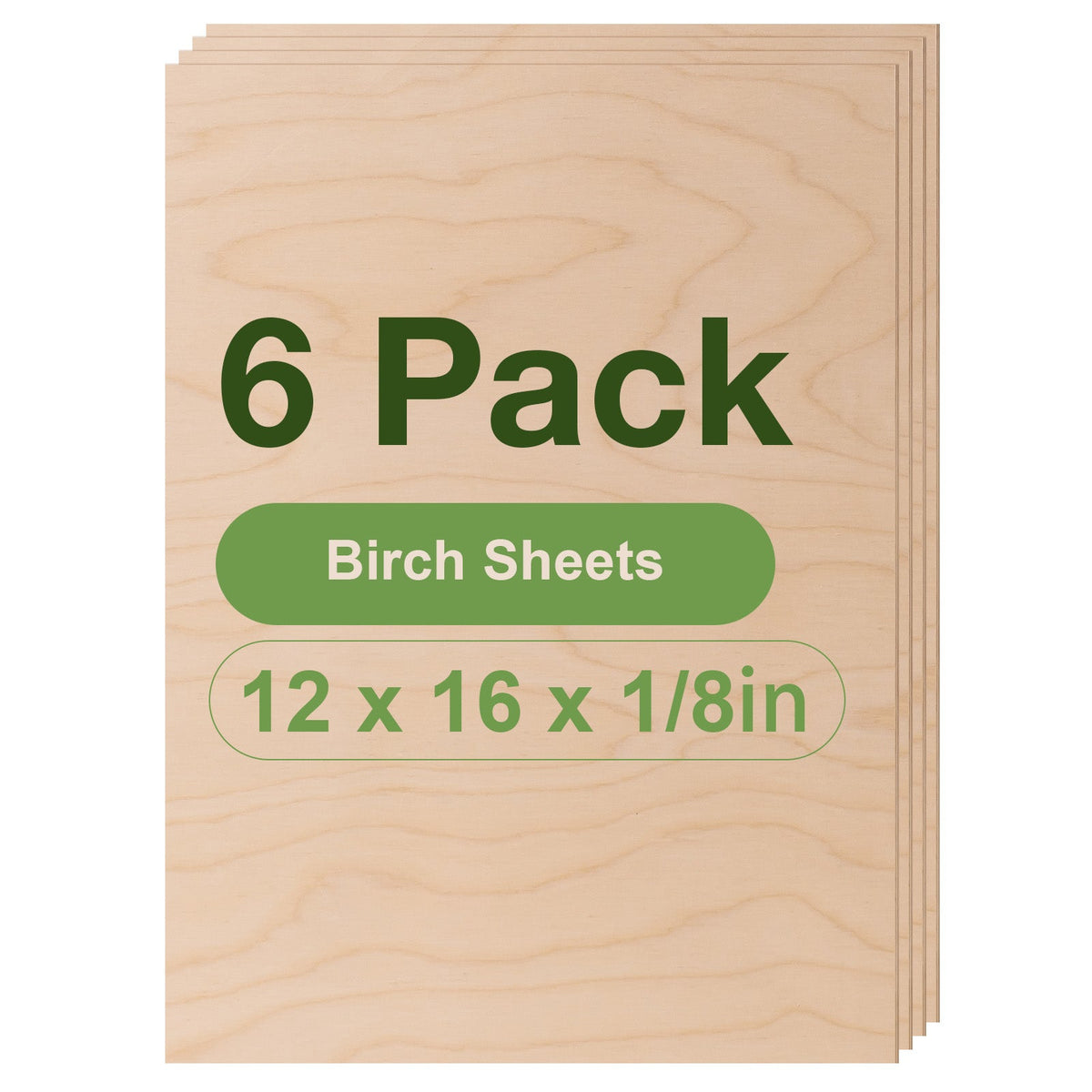 Robotime birch plywood craft sheets 4-pack RH007 variant, 12x16x1/8in, clean basswood grain shown on stacked sheets.