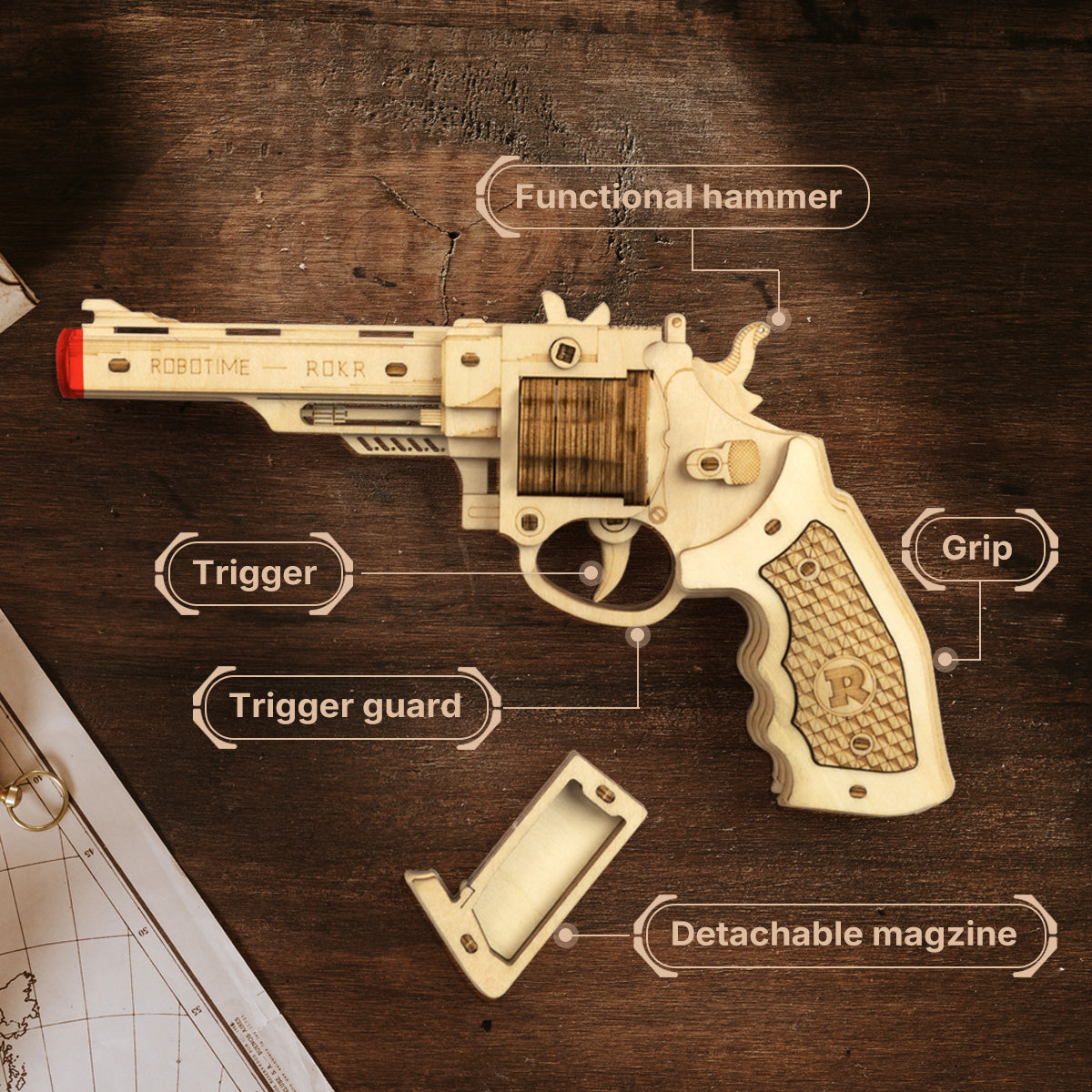 ROKR, Corsac M60 Justice Guard Gun, LQ401, 3D wooden toy gun puzzle, styled scene