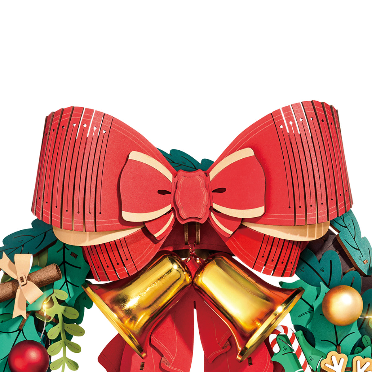Rolife Christmas Wreath 3D Wooden Puzzle TGL04 3D wooden puzzle model, close-up of interior components and accessories