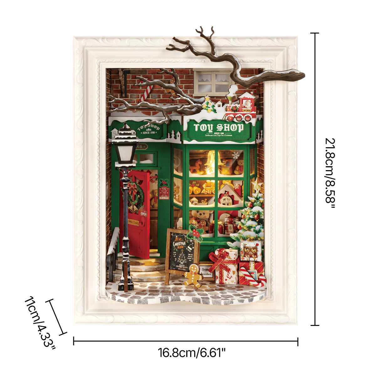 Rolife Santa's Toy Shop 3D Wooden Puzzle DP006 3D wooden puzzle model, detail of decorative elements and finish