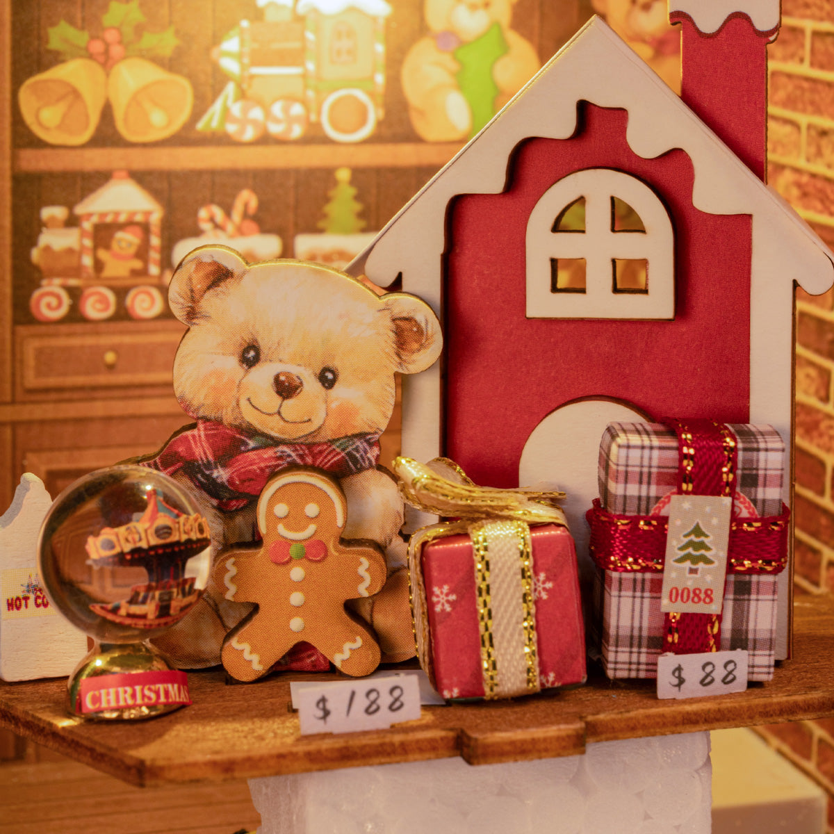 Rolife Santa's Toy Shop 3D Wooden Puzzle DP006 3D wooden puzzle model, top-down view of layout and arrangement