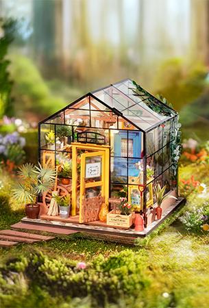 Robotime Seasonal Kits and Gifts collection thumbnail, a compact glass-frame miniature house with snow scene and Christmas decor
