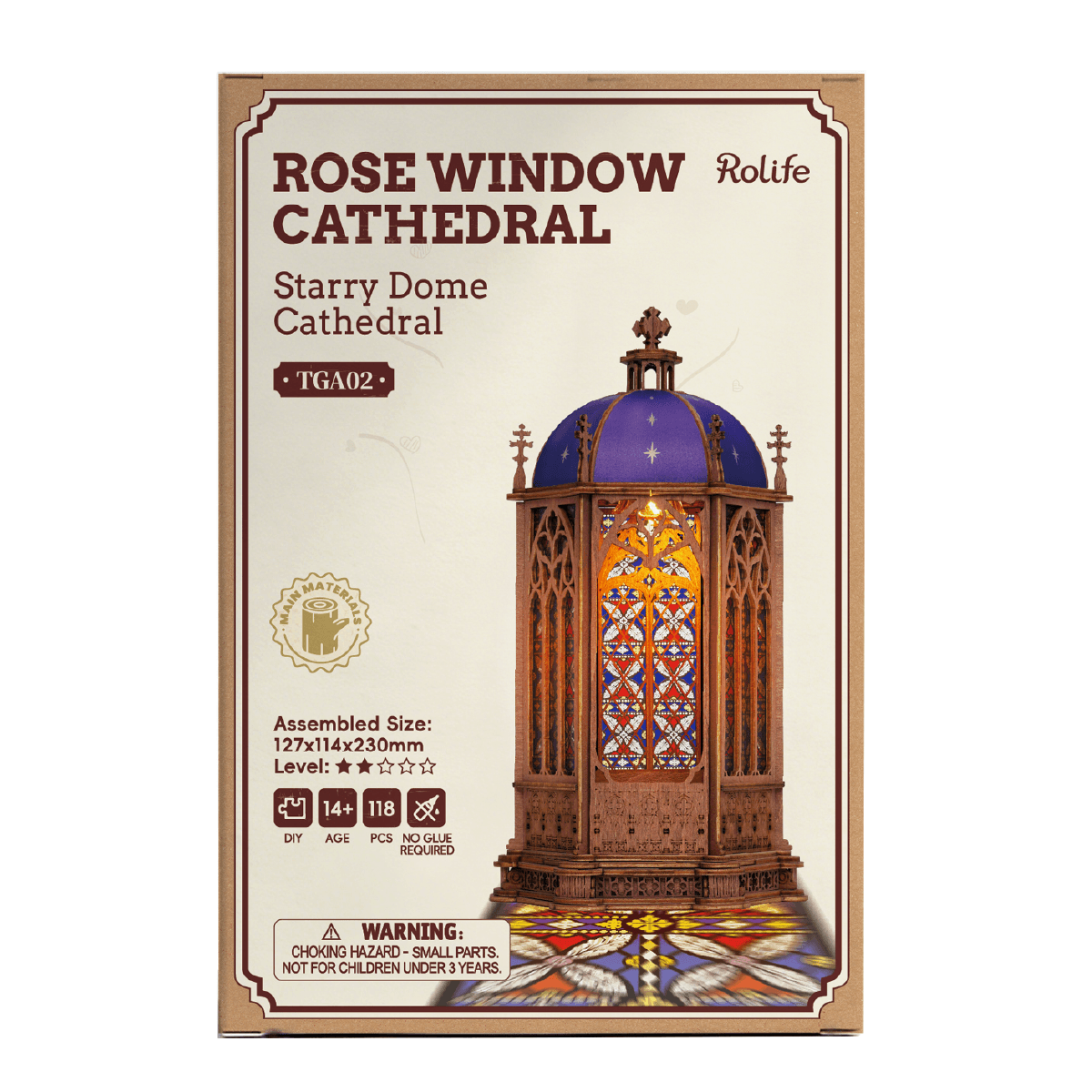 Rolife Starry Dome Cathedral 3D Wooden Puzzle TGA02 3D wooden architecture model, styled lifestyle scene with model assembled