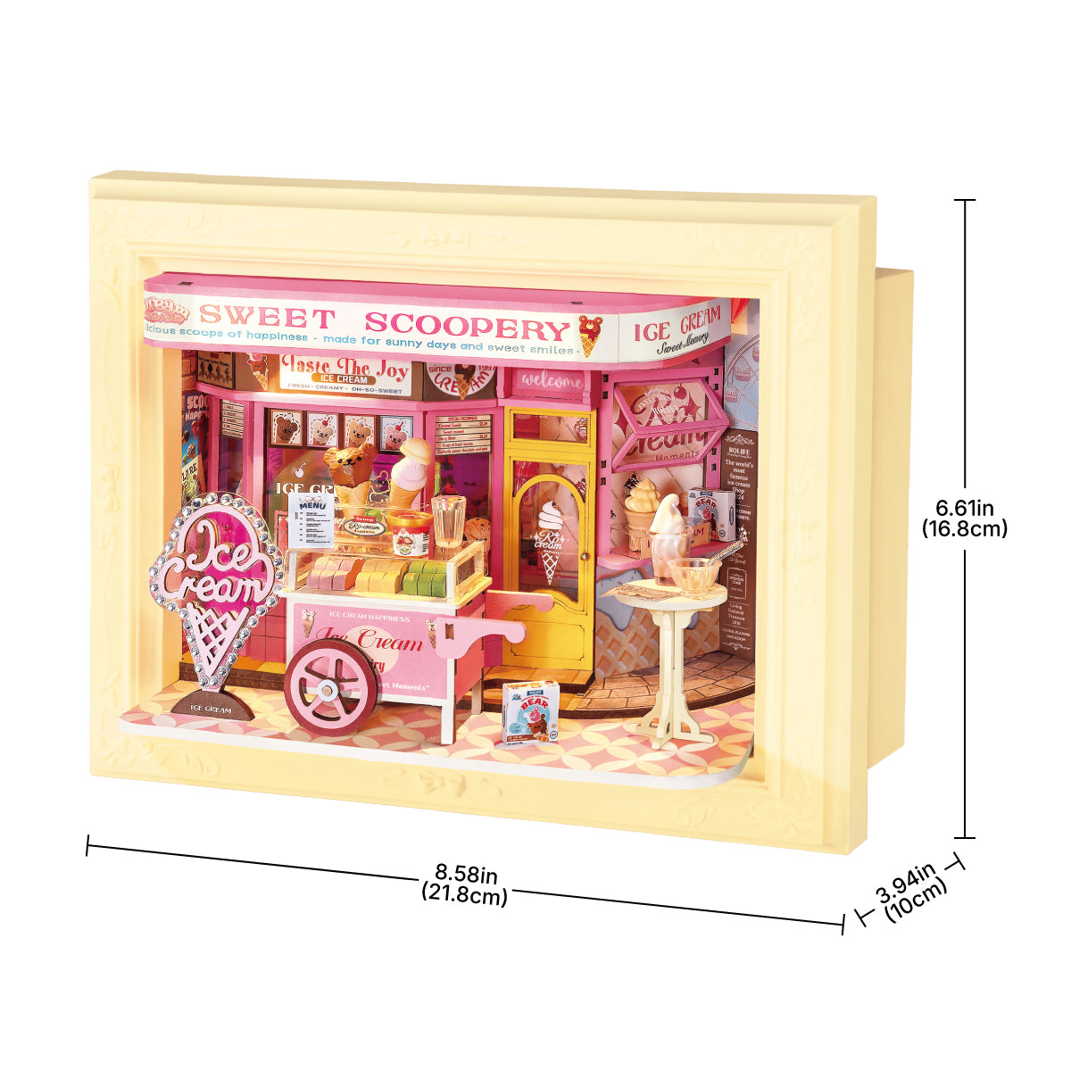 Rolife Sweet Scoopery Ice Cream 3D Wooden Puzzle DP002 3D wooden puzzle model, detail of decorative elements and finish