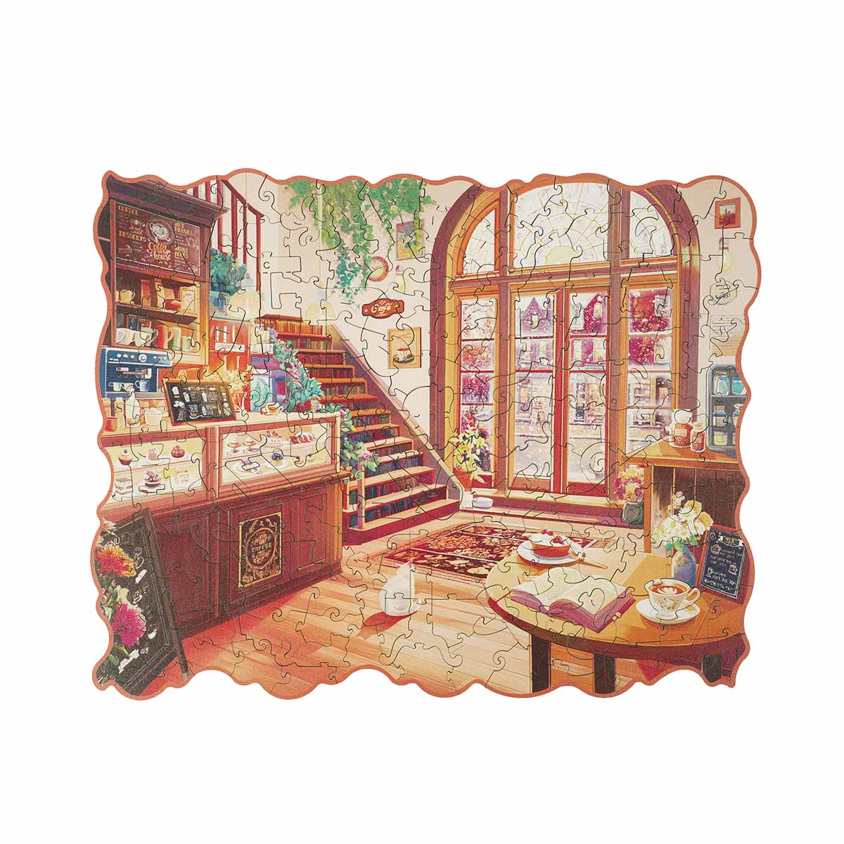 Rowood Cozy Winter Café Wooden Jigsaw Puzzle, wooden jigsaw puzzle, front product view (TA006)
