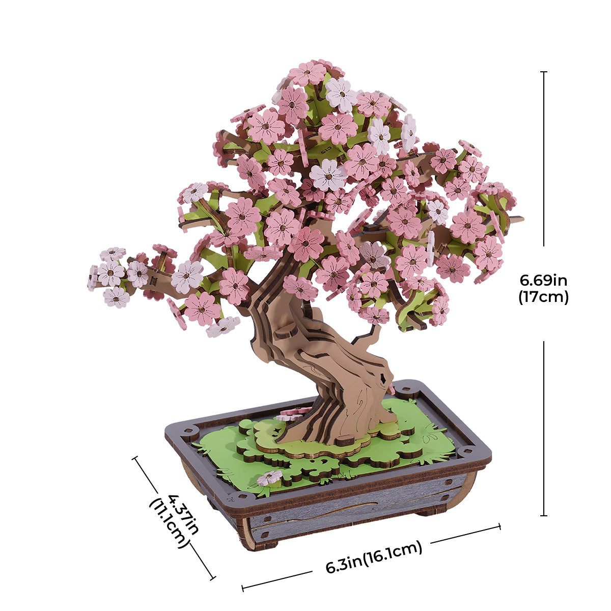 Rolife Sakura Bonsai TG415 dimension diagram with measurements 6.29 by 6.30 by 6.69 inches labeled in gray