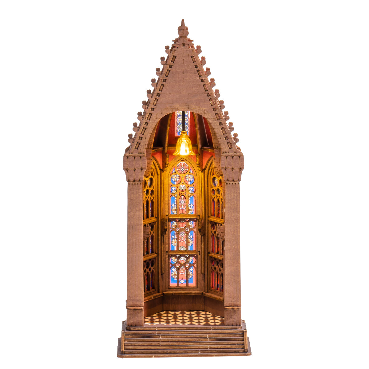 Rolife Geometric Cathedral 3D Wooden Puzzle TGA03 3D wooden architecture model, product front view on neutral background